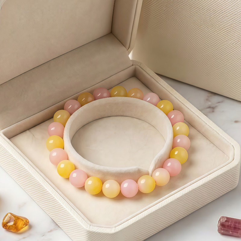 Natural Pink-Yellow Salt Spring Agate Bracelet